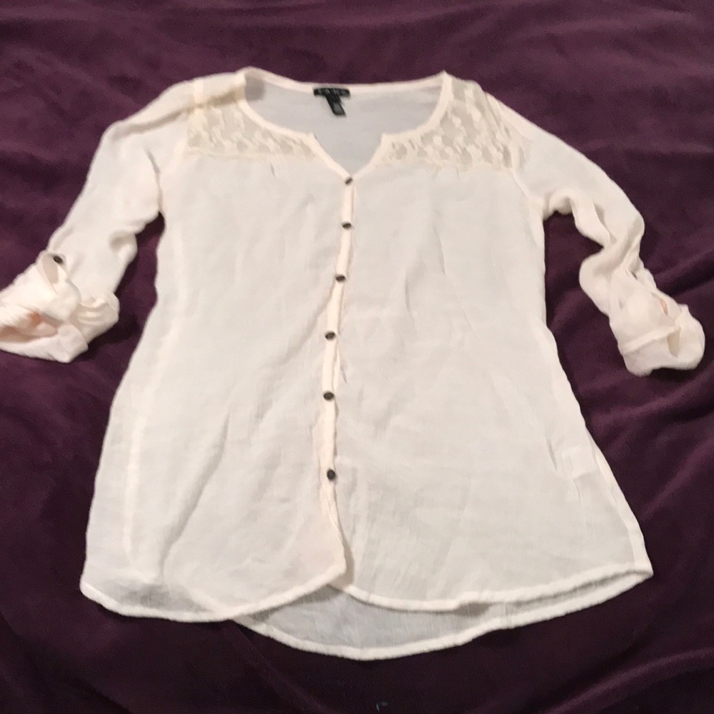 Ivory blouse with sheer floral mesh detail
